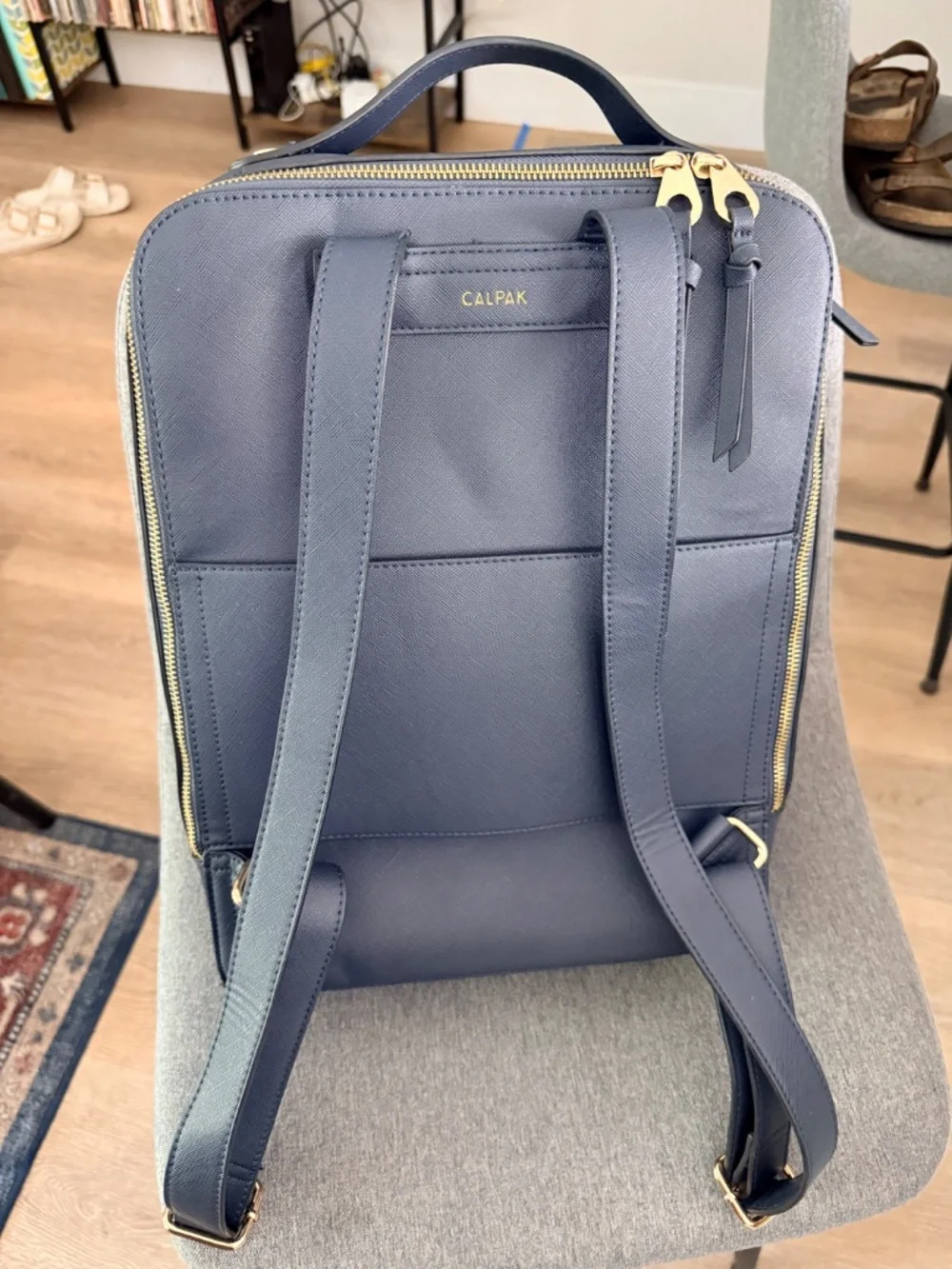 Calpak Laptop Backpack (navy faux leather)